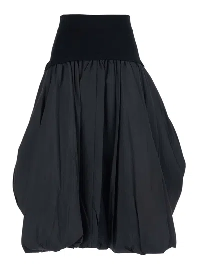 SIMKHAI BLACK MIDI SKIRT WITH ELASTIC WAIST AND DRAPED DESIGN IN VISCOSE WOMAN