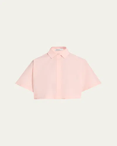 Simkhai Blair Cropped Short-sleeve Shirt In Pink