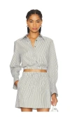 Simkhai Blythe Cropped Cotton Stripe Button-front Top In Army Green Stripe
