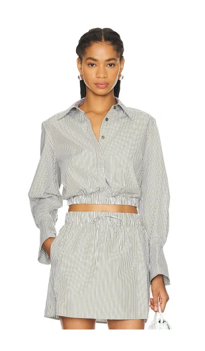 Simkhai Blythe Button Down Top In Army Green Stripe