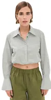 Simkhai Blythe Cropped Cotton Stripe Button-front Top In Army Green Stripe