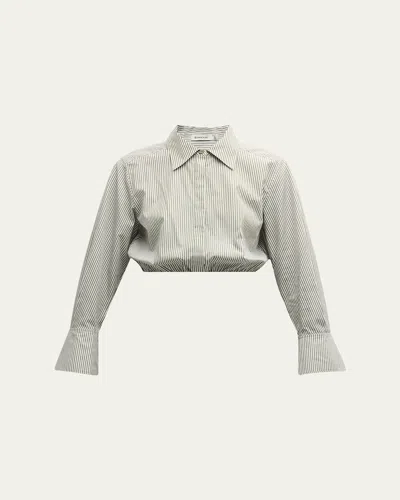 Simkhai Blythe Cropped Cotton Stripe Button-front Top In Army Green