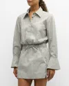 Simkhai Blythe Cropped Cotton Stripe Button-front Top In Army Green Stripe
