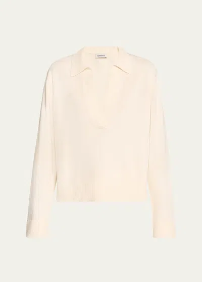 Simkhai Womens Ivory Open-collar Cotton And Cashmere-blend Jumper