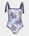 Simkhai Bow-strap One-piece Swimsuit In Blue Hydrangea Floral