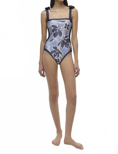 Simkhai Bow Strap One Piece Swimsuit In Blue Hydrangea Floral