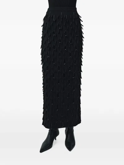 Simkhai Bree Fringed Midi Skirt In Black