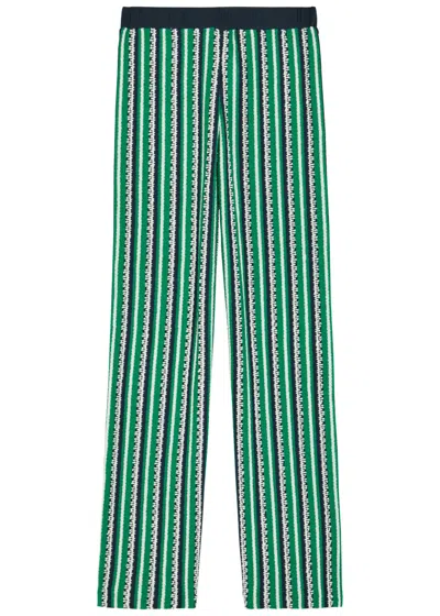 Simkhai Brenner Striped Straight-leg Knit Trousers In Green