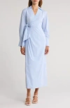 Simkhai Briar Wrap-effect Striped Cotton-blend Poplin Maxi Shirt Dress In Blue