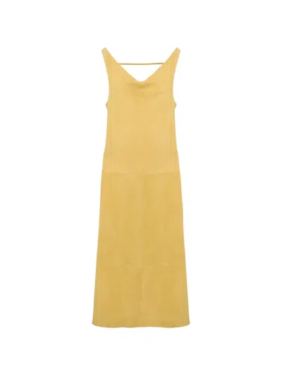 Simkhai Bridger Cowl-neck Suede Midi Dress In Yellow
