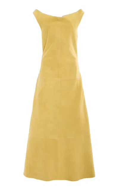Simkhai Bridger Suede Halter Midi Dress In Yellow