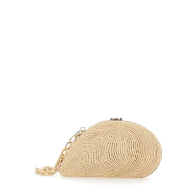 Simkhai Bridget Beige Shell-shaped Clutch In Raffia Woman In Sand