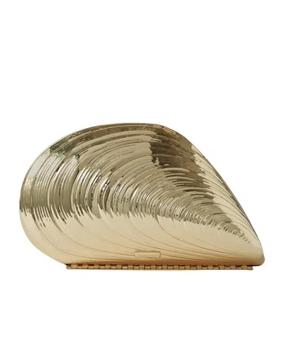 Simkhai Bridget Metal Oyster Clutch Bag In Gold