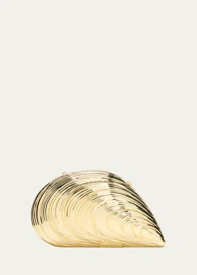 Simkhai Bridget Metal Oyster Shell Clutch Bag In Gold