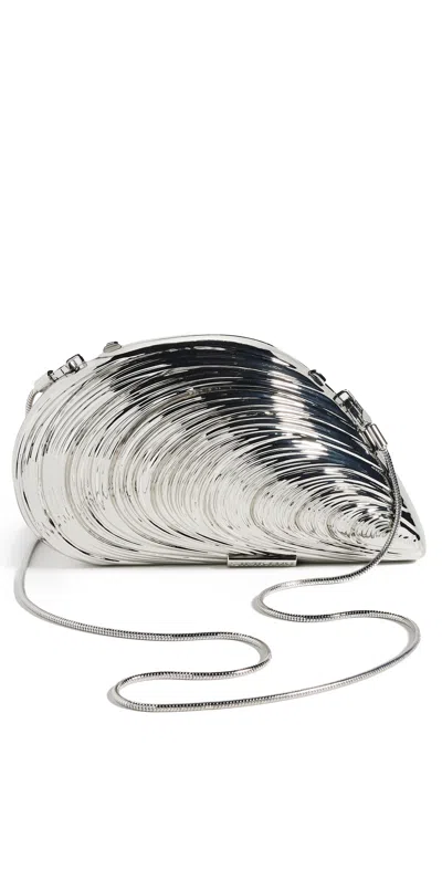 Simkhai Bridget Metal Oyster Shell Clutch Silver