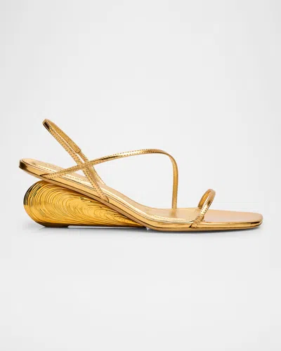 Simkhai Bridget Metallic Wedge Strappy Sandals In Gold