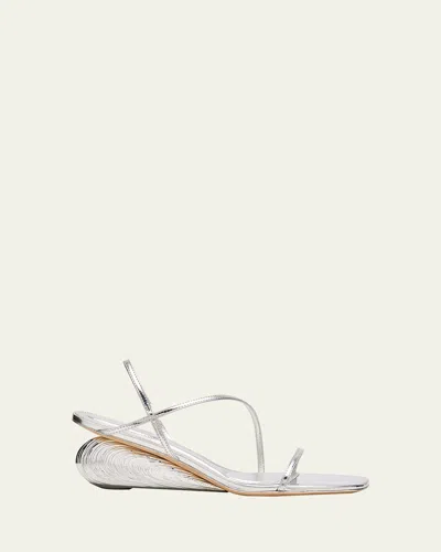 SIMKHAI BRIDGET METALLIC WEDGE STRAPPY SANDALS