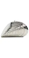 Simkhai Bridget Mini Metal Oyster Shell Clutch Silver In Silver