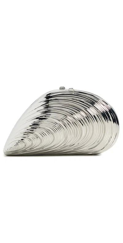 Simkhai Bridget Mini Metal Oyster Shell Clutch Silver
