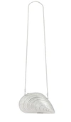 Simkhai Clutch Bridget With Logo Patch And Shell-shaped Design In Metallic Brass For Women In 실버
