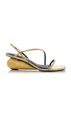 Simkhai Bridget Oyster Shell Wedge Leather Sandals In Gold