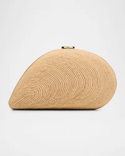 Simkhai Bridget Raffia Oyster Shell Clutch Bag In Brown
