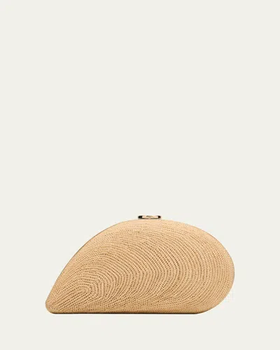 SIMKHAI BRIDGET RAFFIA OYSTER SHELL CLUTCH BAG