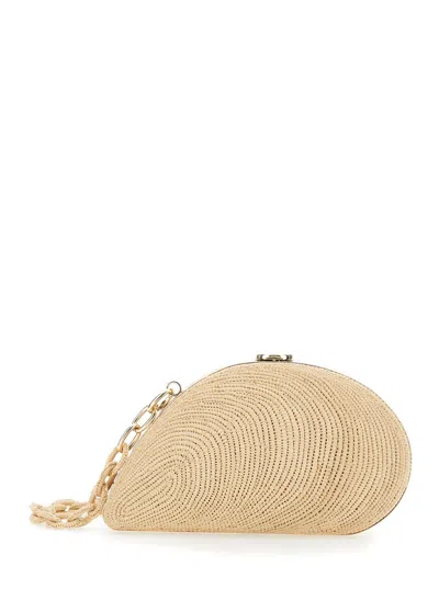 Simkhai Bridget Raffia Oyster Shell Clutch In Sand