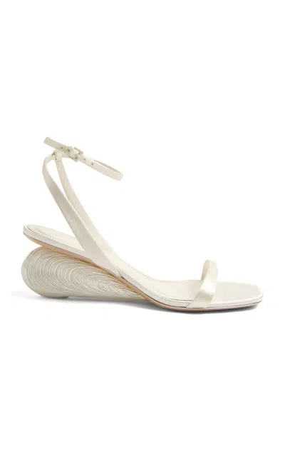 Simkhai Bridget Satin Oyster Shell Wedge Sandal In White