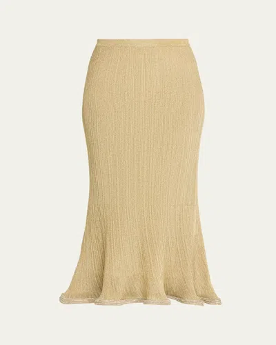 Simkhai Brighton Fluted Shimmer Plisse Midi Skirt In Brown