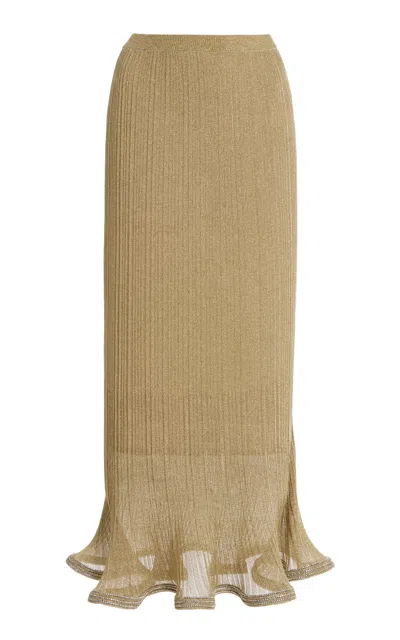 Simkhai Brighton Metallic Plisse Midi Skirt In Gold
