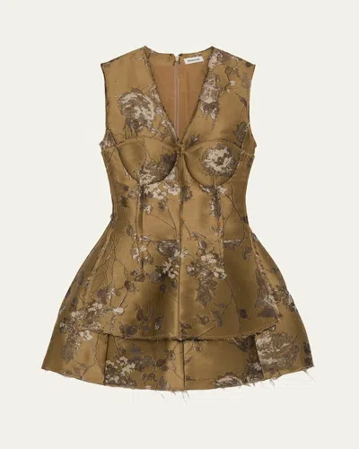 Simkhai Brynelle Fit-&-flare Floral Jacquard Mini Dress In Brown