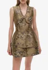 Simkhai Brynelle Floral-jacquard Mini Dress In Brown