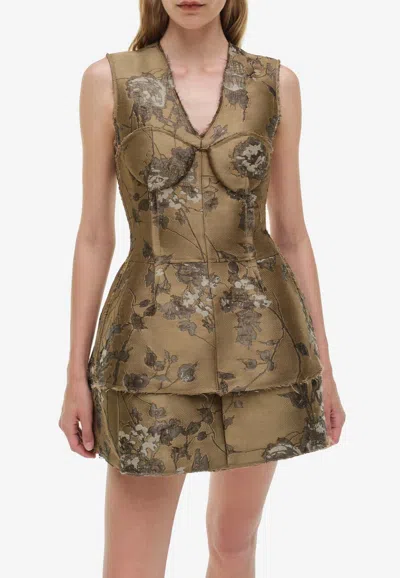 Simkhai Brynelle Floral-jacquard Mini Dress In Brown