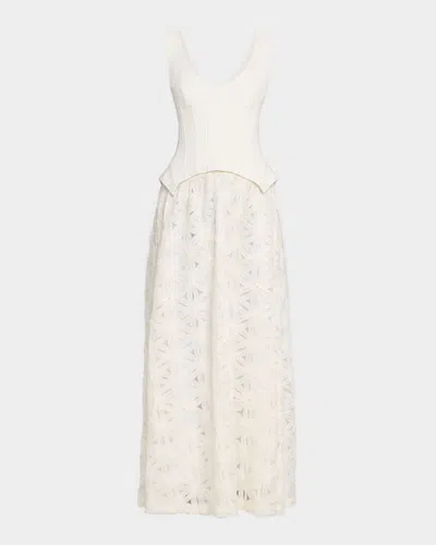 Simkhai Bryony Sleeveless Corset Lace Midi Dress In White