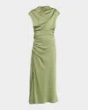 Simkhai Womens Olive Burke Draped Satin Midi Dress In Green