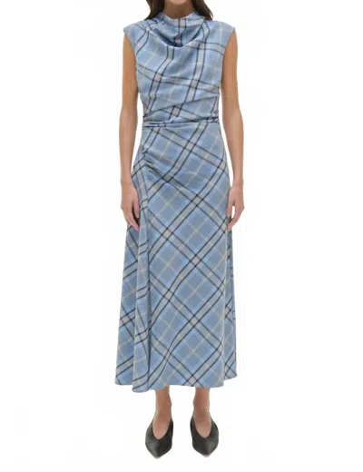 Simkhai Burke Draped Midi Dress In Horizon Plaid In Blue