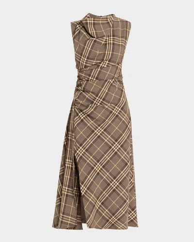 Simkhai Burke Draped Plaid Midi Dress In Brown
