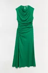 Simkhai Burke Draped Satin Midi Dress In Kelly Green In Green