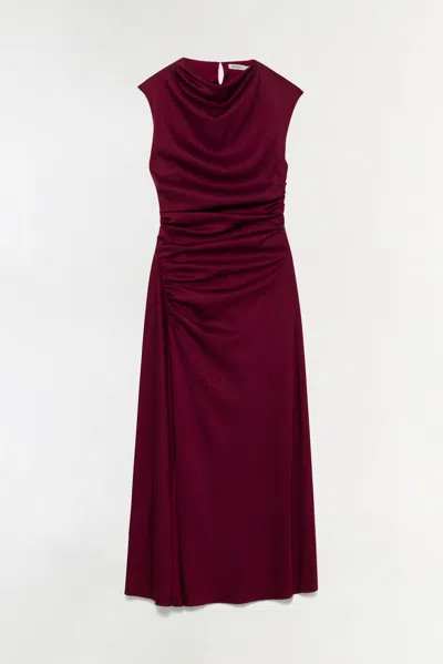 Simkhai Burke Draped Satin Midi Dress In Oxblood In Burgundy