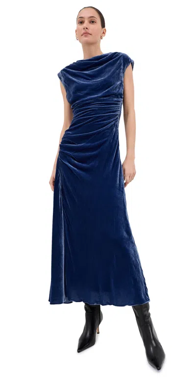 Simkhai Burke Draped Velvet Midi Dress Sapphire In Blue