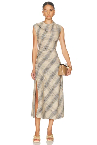 Simkhai Burke Draped Plaid Midi Dress In Neutral