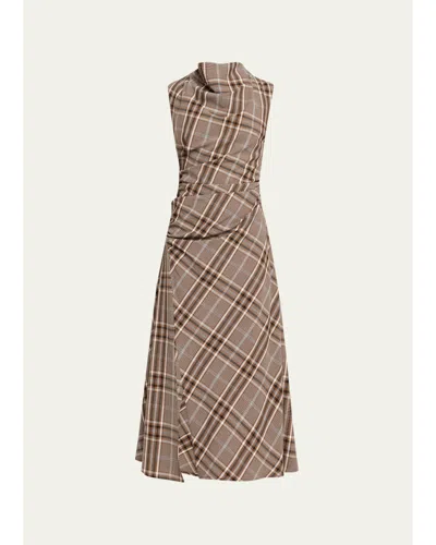 Simkhai Burke Plaid Cowl-neck Maxi Dress In Brown