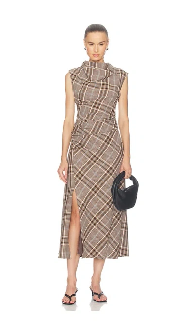 Simkhai Burke Sleeveless Draped Midi Dress In Brown