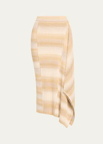 Simkhai Caelan Asymmetric Stripe Knit Midi Skirt In Sand Multi
