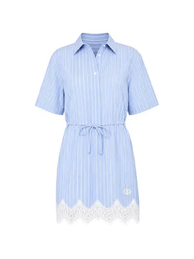 Simkhai Calder Lace-trim Cotton Mini Dress In Blue