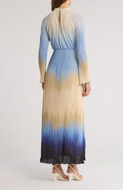 SIMKHAI SIMKHAI CALINA OMBRÉ LONG SLEEVE PLISSÉ MAXI DRESS