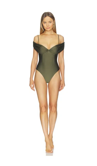 Simkhai Calix Draped Bustier Cup One Piece Swimsuit In Green