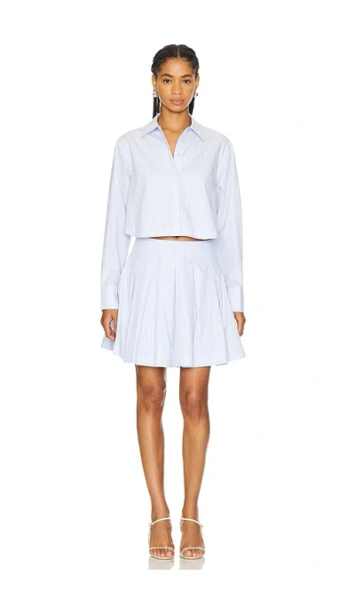 Simkhai Callas Pleated Mini Dress In French Blue Stripe In 프렌치블루 스트라이프