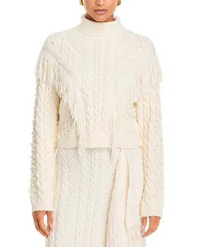 Simkhai Callista Cotton Blend Fringed Cable Knit Sweater In Gray